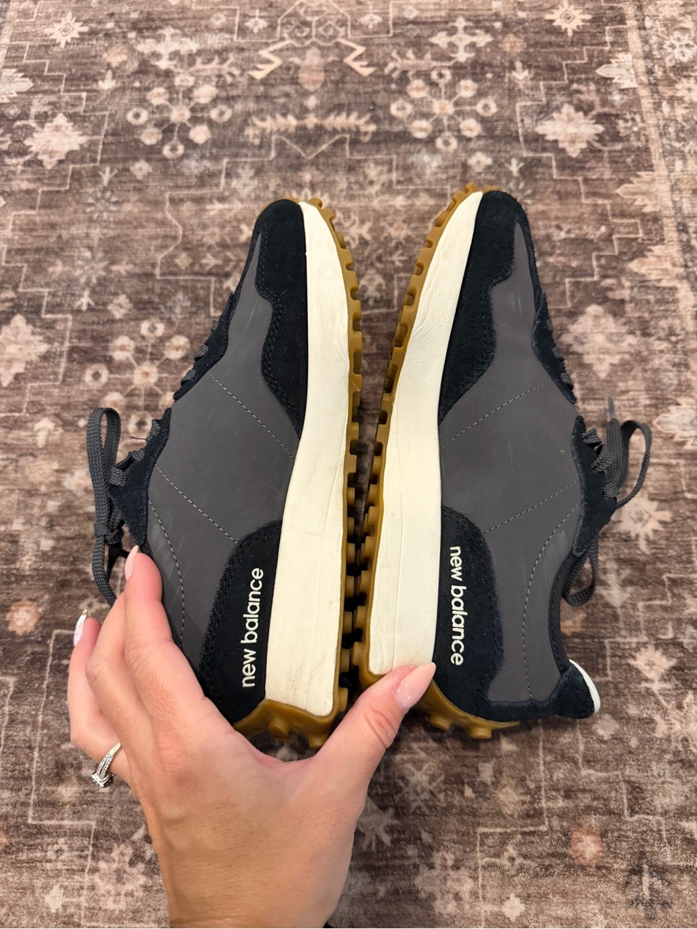 New Balance Black White and Gum Retro Runner Sneakers - Picture 10 of 14